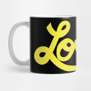 Whimsical Love cartoon illustrated text in bright yellow Mug